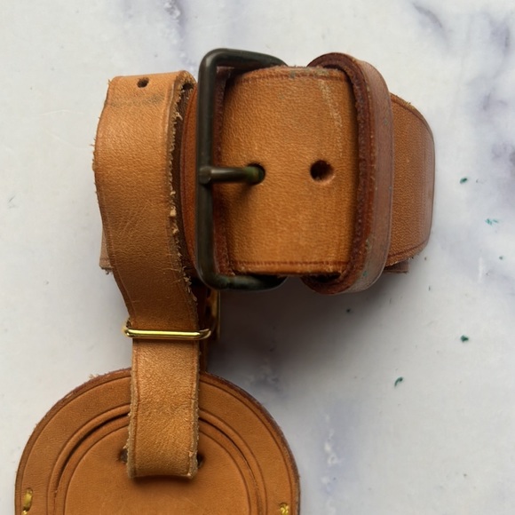 Authentic Louis Vuitton Vachetta Leather Luggage Tag with Buckle Strap - Picture 3 of 9